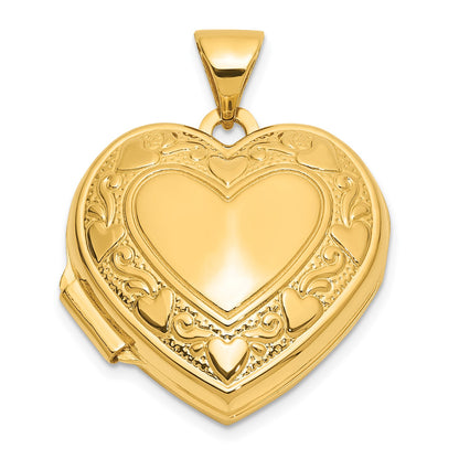 14ky Polished Heart Border 18mm Love you Reversible Heart Locket