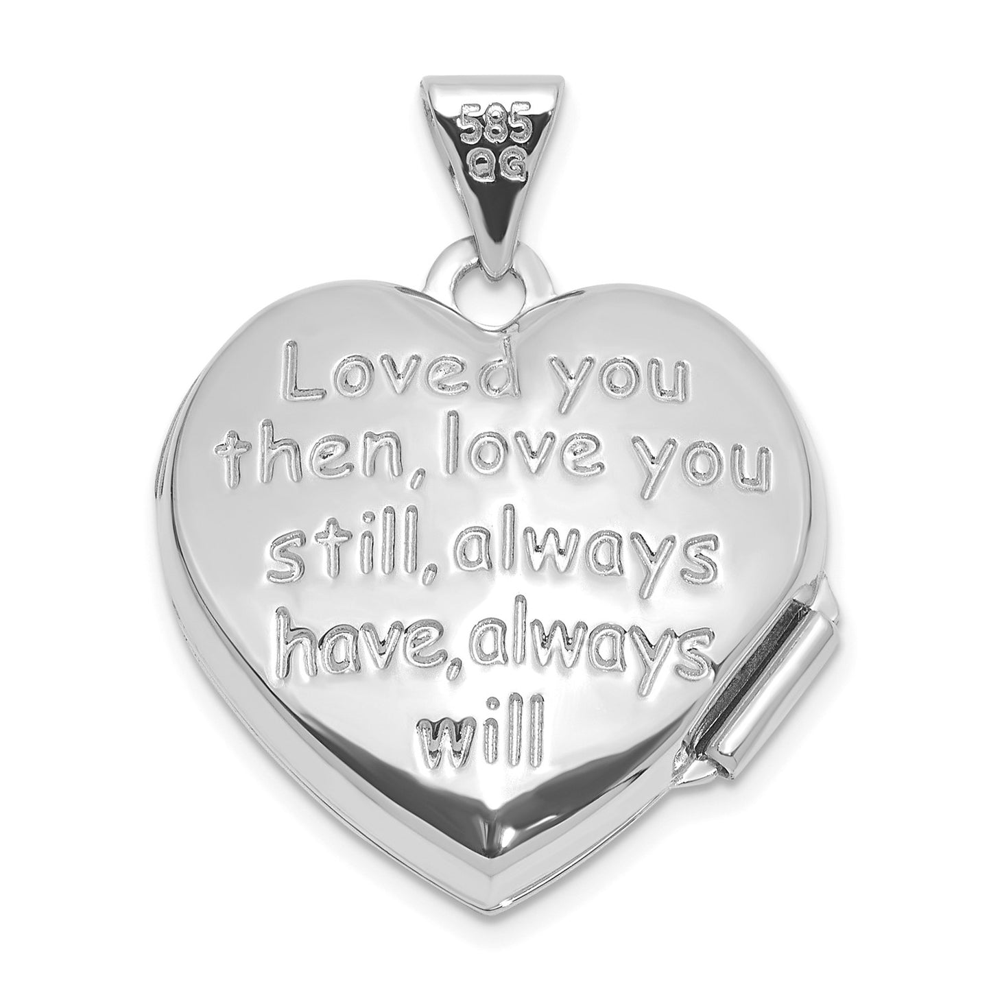 14k White Gold Polished Heart Border 18mm Love you Reversible Heart Locket