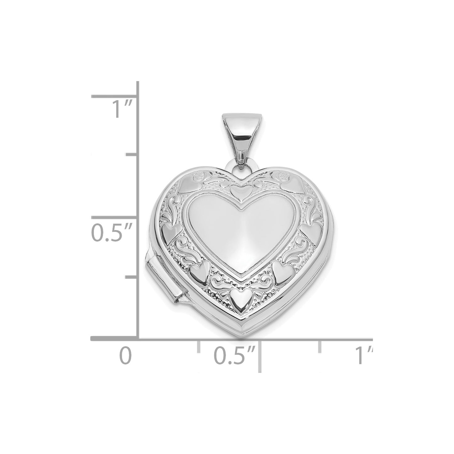 14k White Gold Polished Heart Border 18mm Love you Reversible Heart Locket