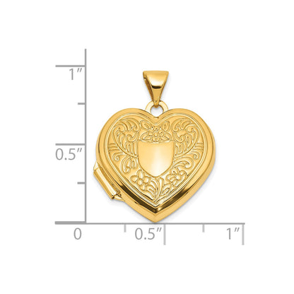 14K Polished Fancy Floral Border and Crest 18mm Heart Locket