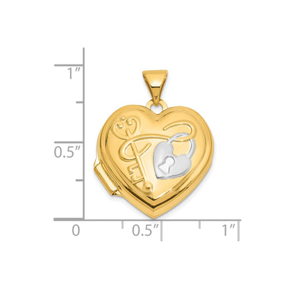 14K and White Rhodium 18mm KEY TO MY HEART Reversible Heart Locket