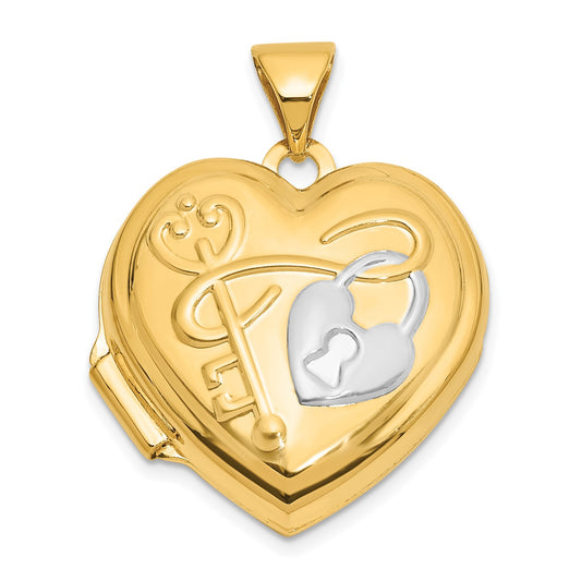 14K and White Rhodium 18mm KEY TO MY HEART Reversible Heart Locket