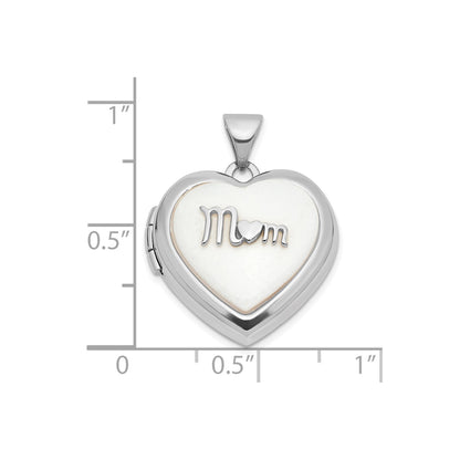 14k White Gold Polished White Agate Mom 18mm Heart Locket