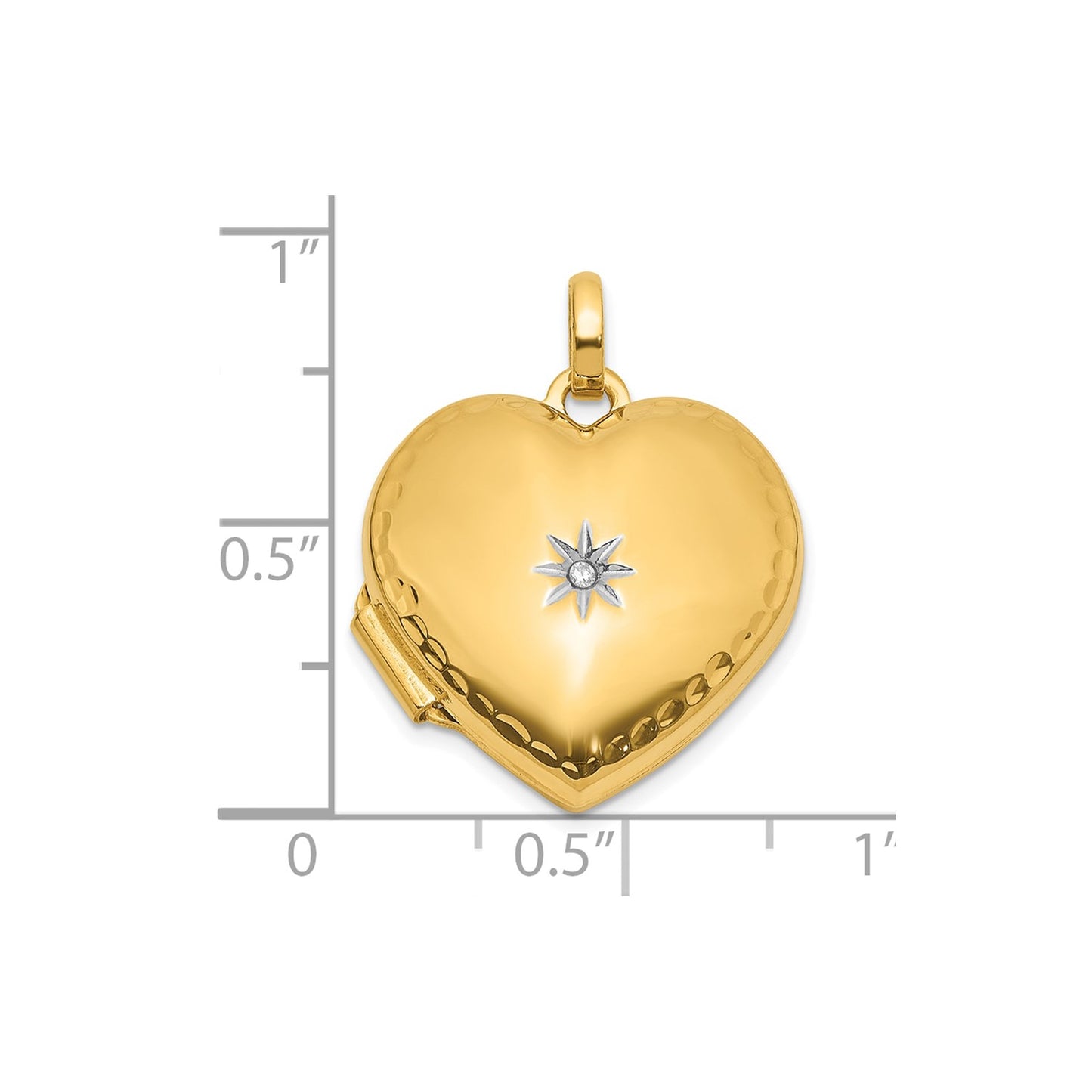 14K and White Rhodium Polished and Textured Diamond 15mm Heart Locket