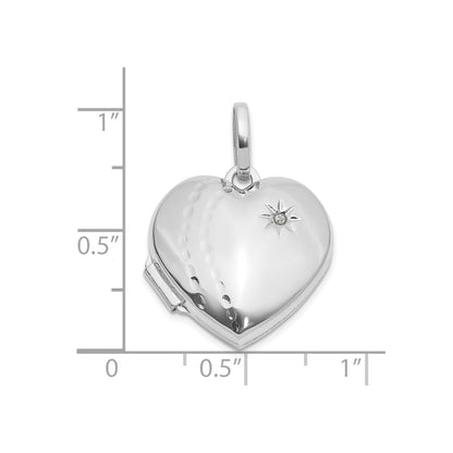 14k White Gold Polished and Textured Diamond 18mm Heart Locket