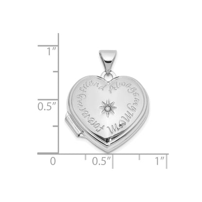 14k White Gold Diamond 18mm Always My Mom Heart Locket