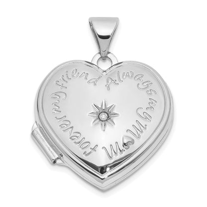 14k White Gold Diamond 18mm Always My Mom Heart Locket