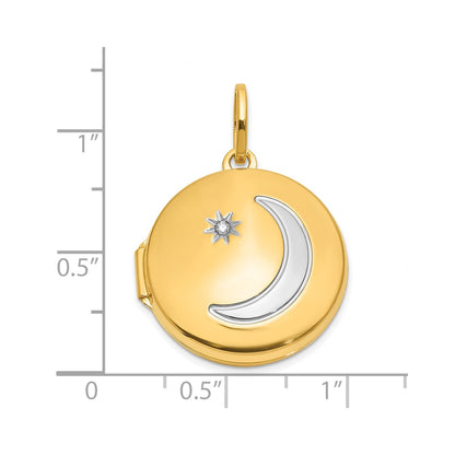 14K with White Rhodium 20mm Diamond Moon & Star Round Locket