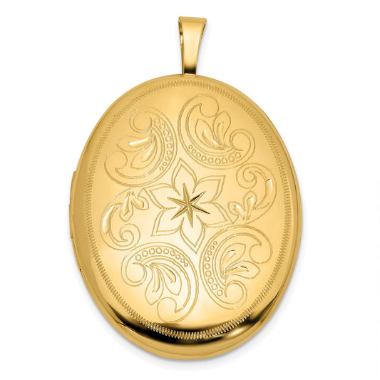 14k Polished Floral Filigree 20mm Oval Locket