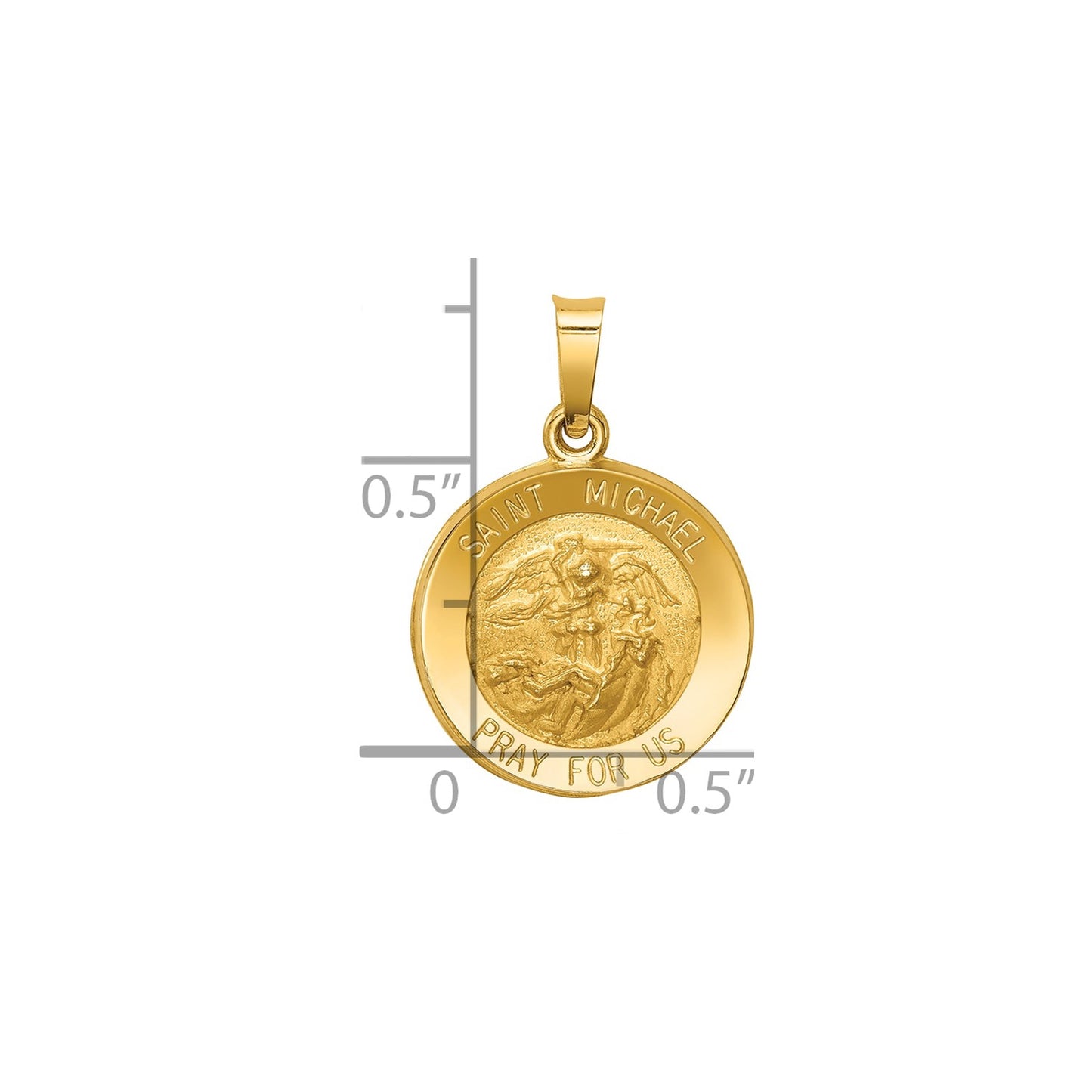 14k Polished and Satin St Michael Medal Hollow Pendant