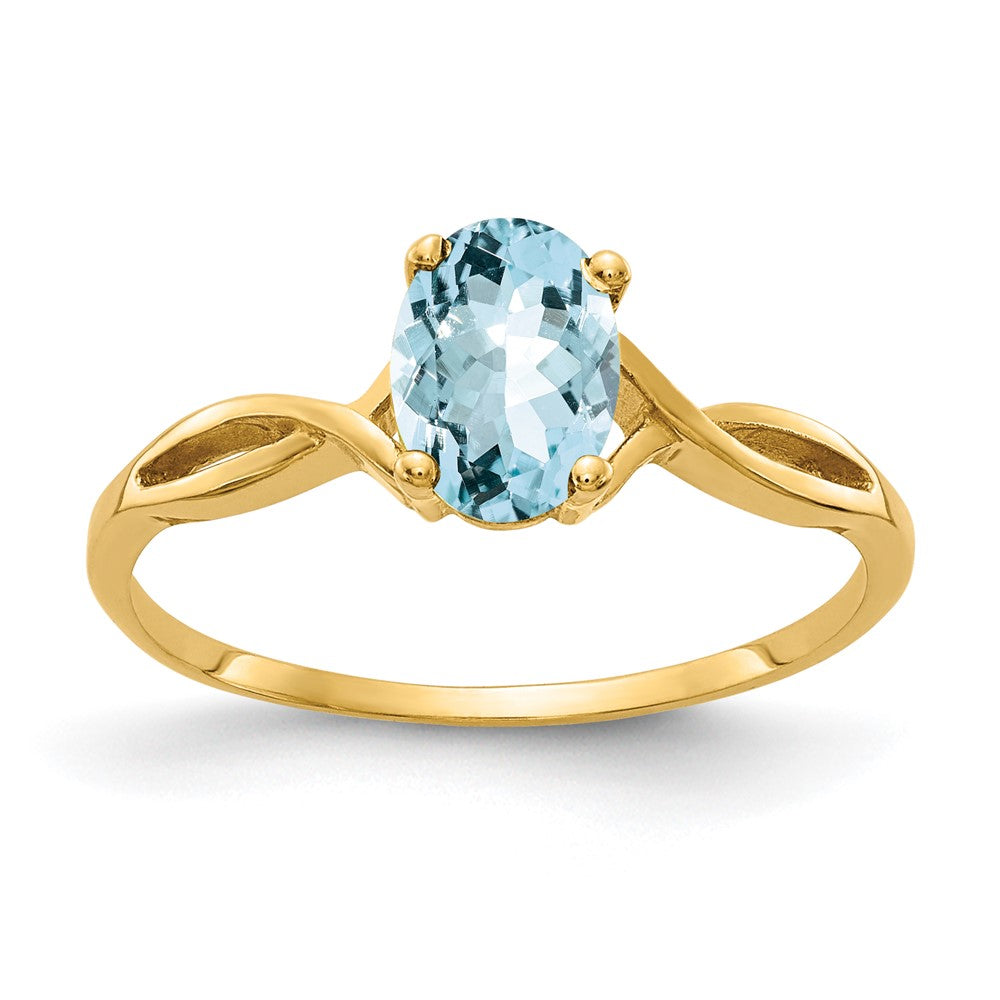 14k Polished 7x5 Oval Aquamarine Gemstone Ring