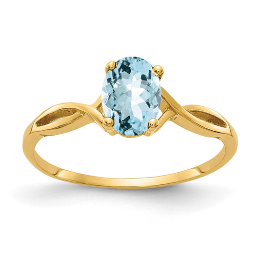 14k Polished 7x5 Oval Aquamarine Gemstone Ring