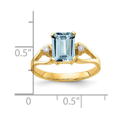 14k Gold Diamond & Aquamarine Gemstone Ring