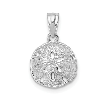 14K White Gold Polished and Textured Sand Dollar Pendant