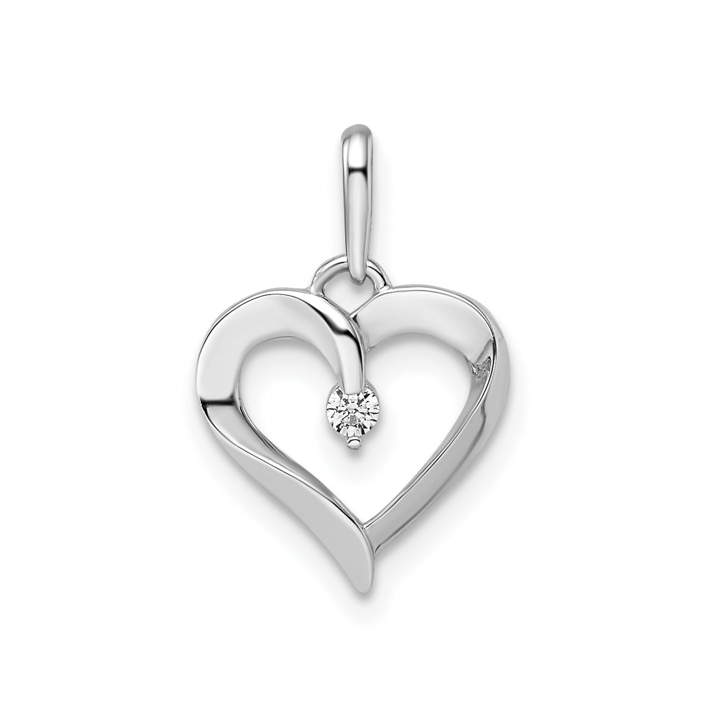 14k White Gold CZ Heart Pendant