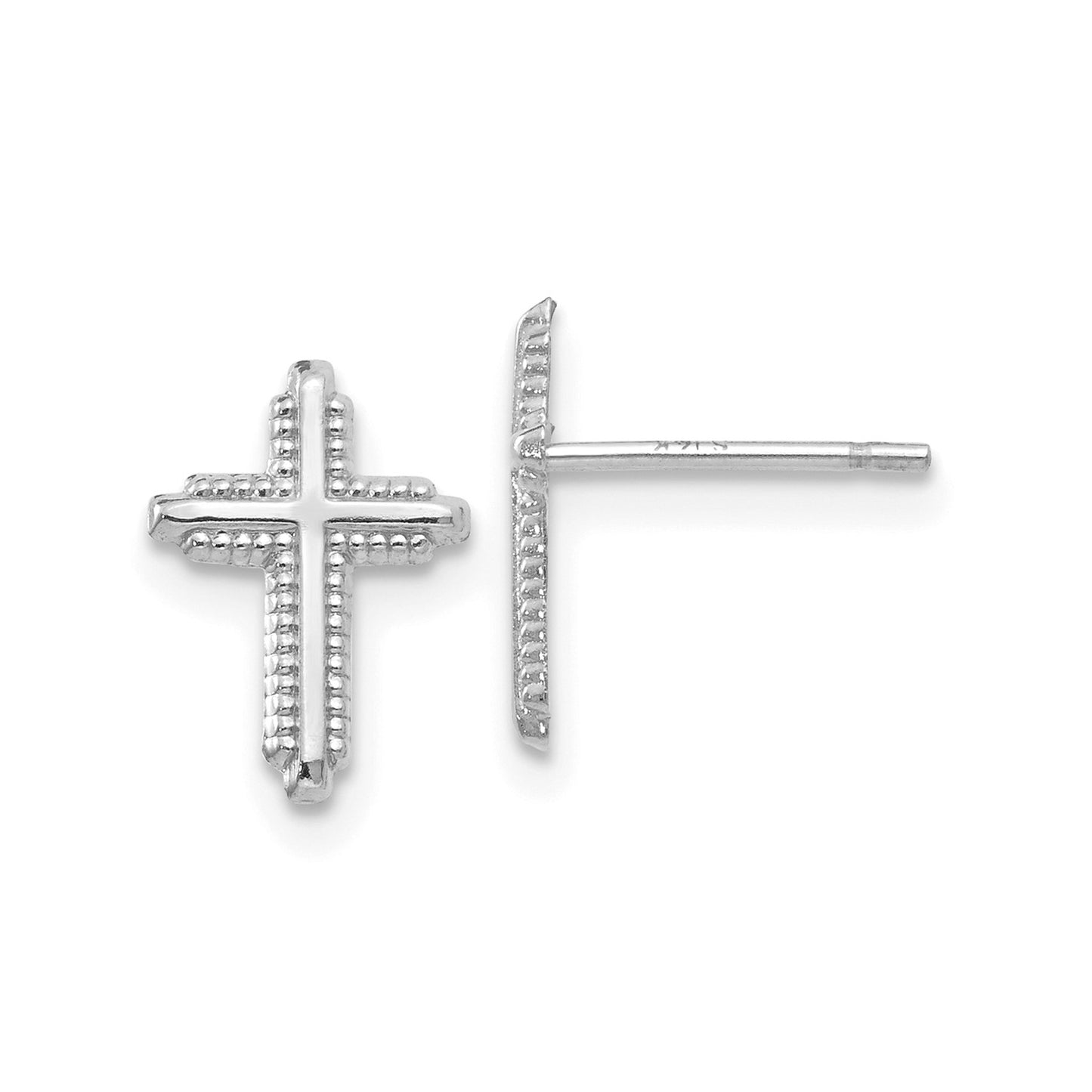 14K White Gold Polished Cross Post Earrings