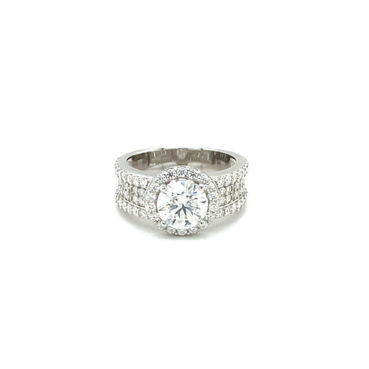 Round Side Accented Ring 1.5CT | Rhodium Plated Sterling Silver | Moissanite | Through Thick & Thin