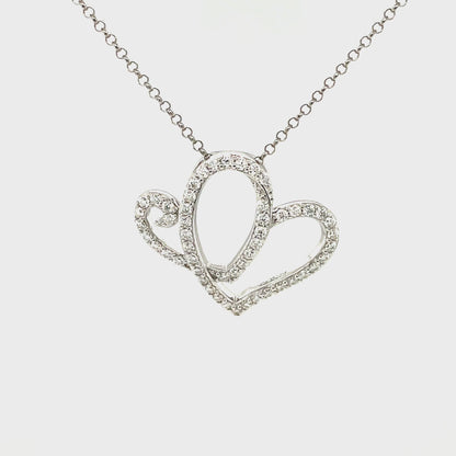 Two Hearts Pendant | Rhodium Plated Sterling Silver | Moissanite | Anniversary Heart