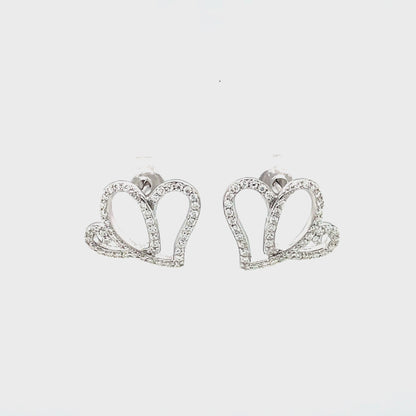 Two Hearts Earrings - Fully Accented | Rhodium Plated Sterling Silver | Moissanite | Anniversary Heart